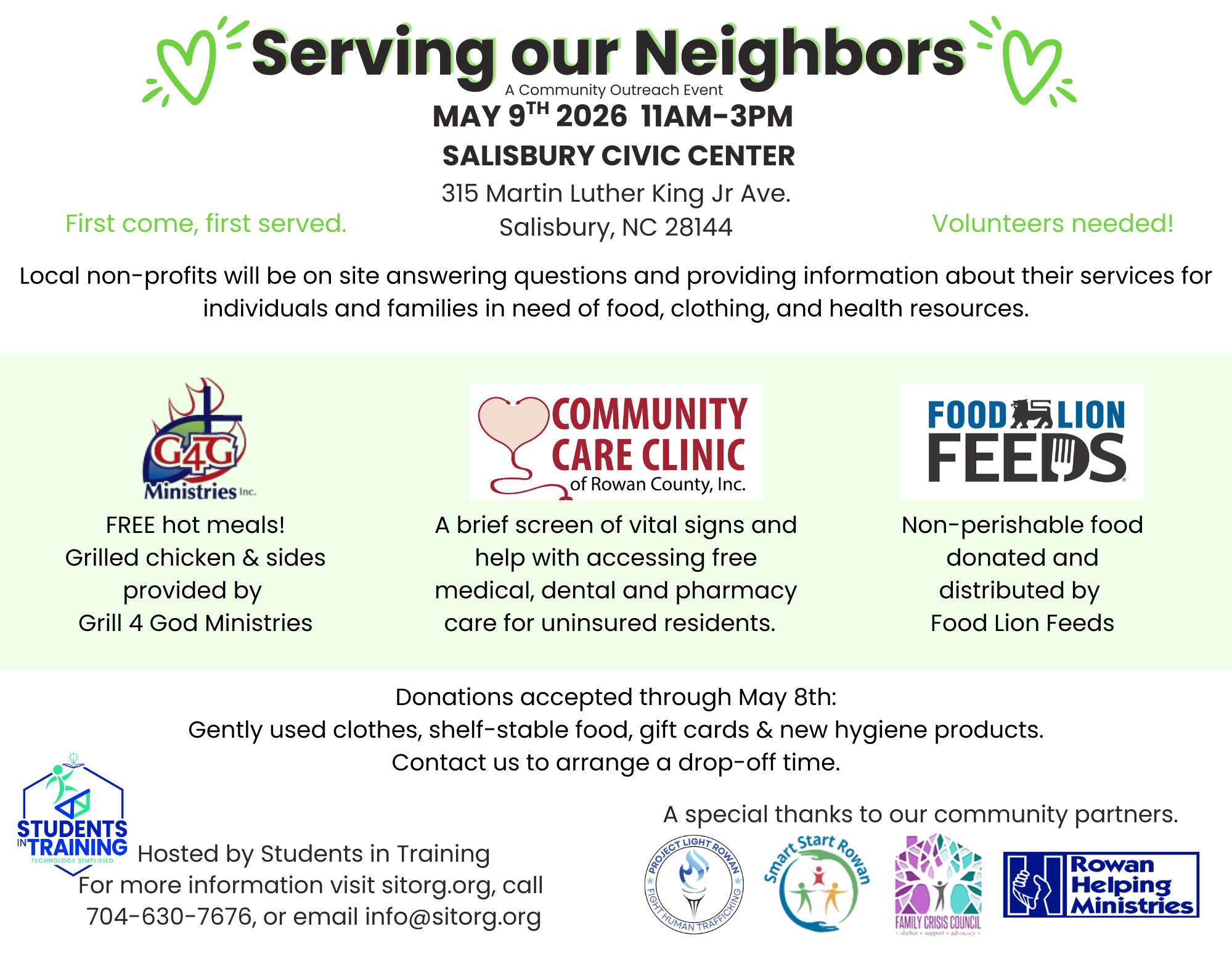 Free Community Resource Day in Salisbury NC providing meals, food assistance, and health screenings at Salisbury Civic Center